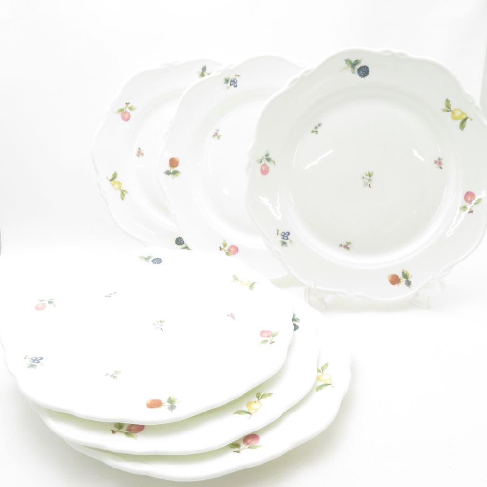 WEDGWOOD ウェッジウッド METALLISED メタライズ フルーツ柄 大皿 6枚 セット 27cmプレート 旧刻印 レア 希少 SC9470S2 【中古】