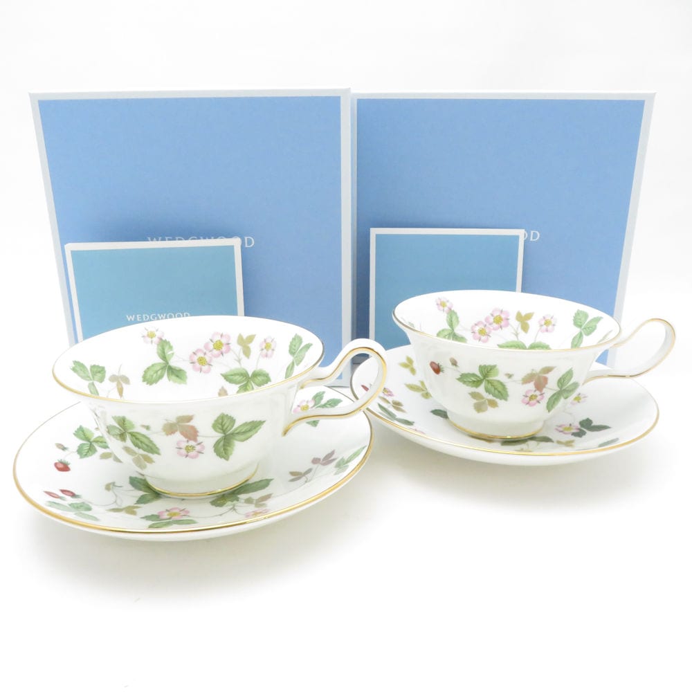 未使用 WEDGWOOD ウェッジウッド ワイルドストロベリー ティーカップ＆ソーサー 2客 ペア ピオニー SC9575K2 【中古】