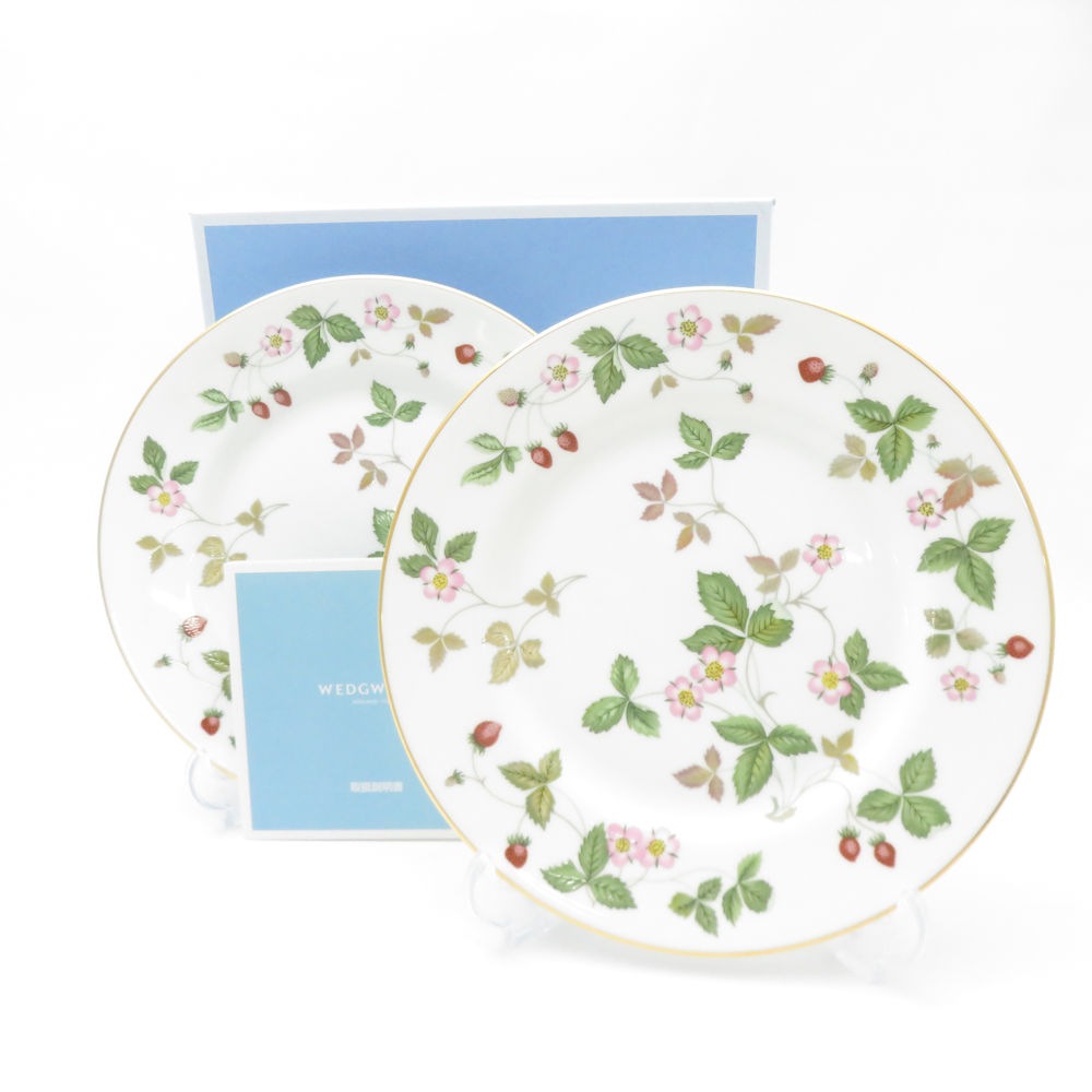 未使用 WEDGWOOD ウェッジウッド ワイルドストロベリー 中皿 2枚 ペア 17cmプレート ケーキ 取り皿 パン SC9576K2 【中古】