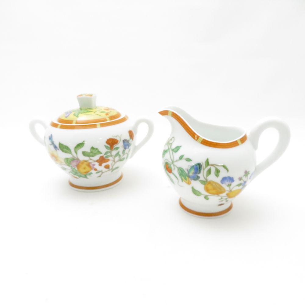 未使用 HERMES エルメス シエスタ クリーマー＆シュガーポット 2点 セット ミルク クリーム 砂糖 花 蝶 SC9568E2 【中古】