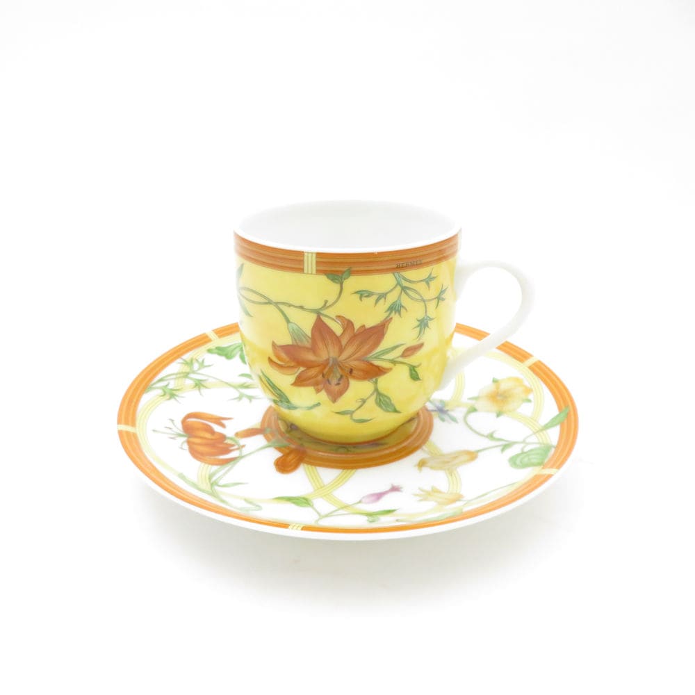 未使用 HERMES エルメス シエスタ デミタスカップ＆ソーサー フラワー 花 蝶 SC9569E2 【中古】