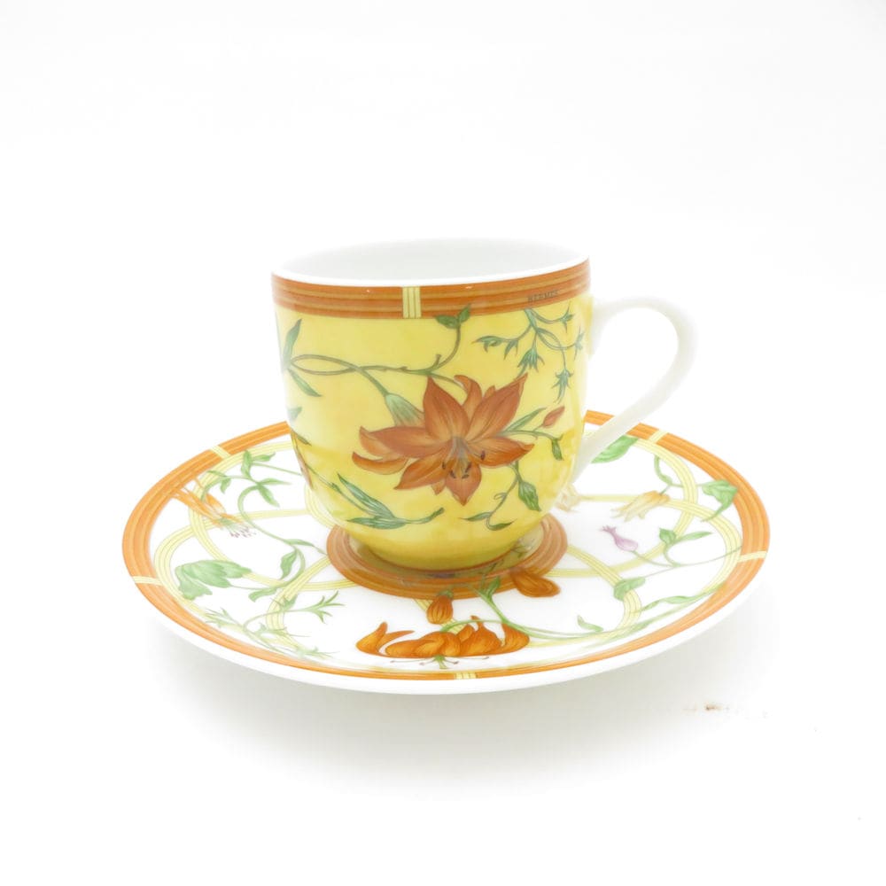 未使用 HERMES エルメス シエスタ デミタスカップ＆ソーサー フラワー 花 蝶 SC9570E2 【中古】