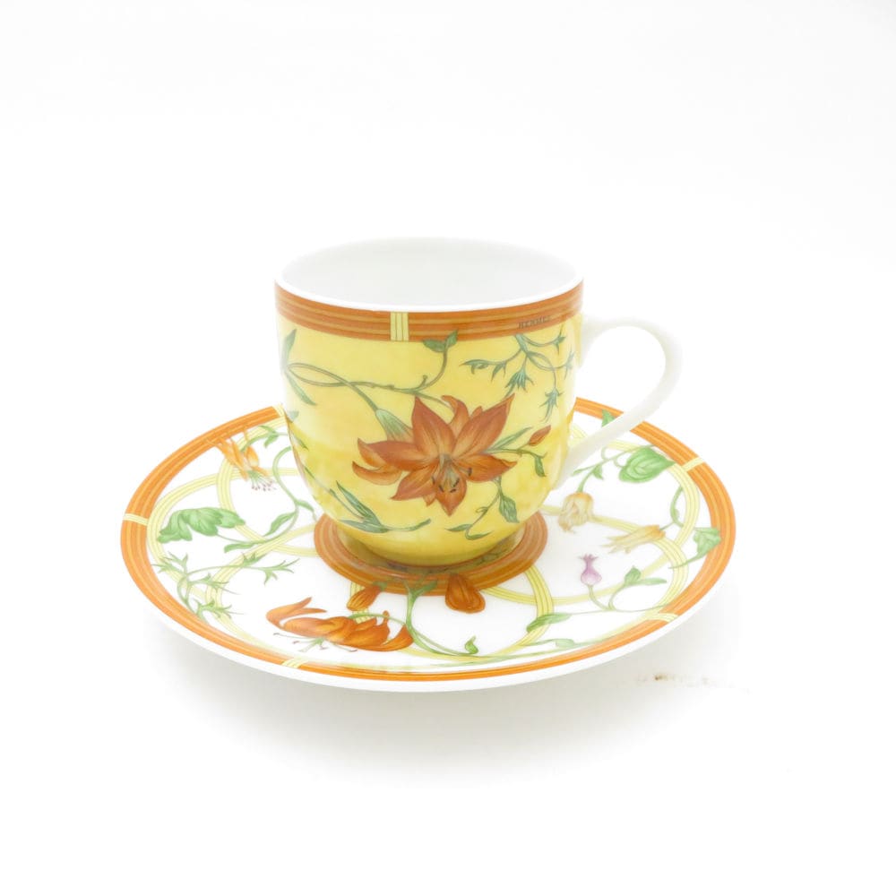 未使用 HERMES エルメス シエスタ デミタスカップ＆ソーサー フラワー 花 蝶 SC9571E2 【中古】