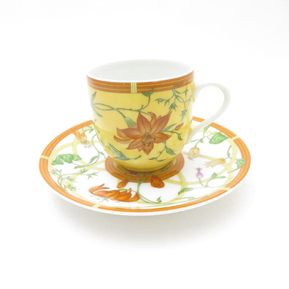 未使用 HERMES エルメス シエスタ デミタスカップ＆ソーサー フラワー 花 蝶 SC9572E2 【中古】