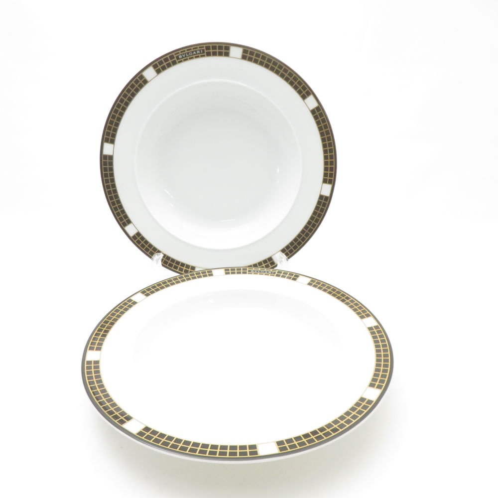 美品 BVLGARI ×Rosenthal ブルガリ×ローゼンタール Quadri クアドリ 中皿 2枚 ペア 22cmプレート SC9631S1 【中古】