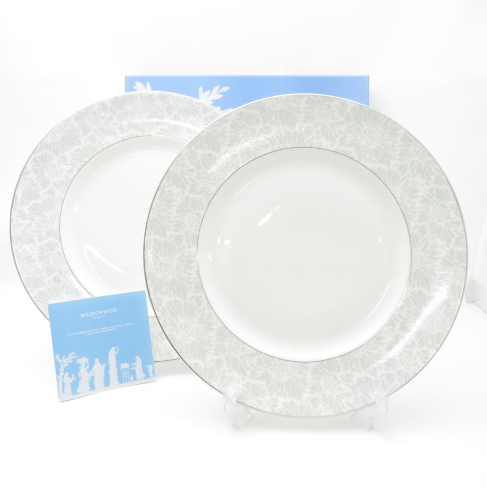 未使用 WEDGWOOD ウェッジウッド VERA WANG ヴェラウォン Vera Chantilly Lace 大皿 2枚 ペア 27cmプレート ヴェラレース ディナー SU13419F2 【中古】