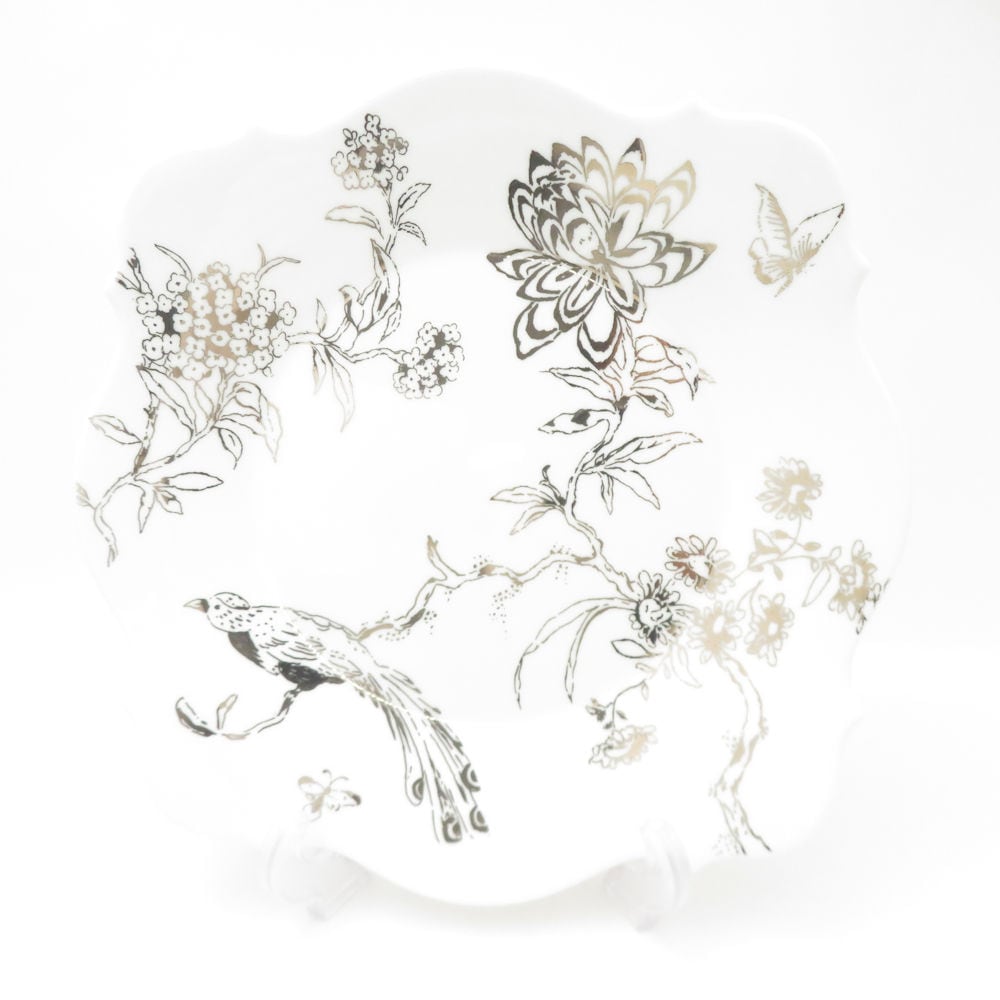 美品 WEDGWOOD ウェッジウッド ジャスパーコンラン バロックプラチナ 中皿 23cm 皿 シノワズリ 白 テーブルウェア SU13421F2 【中古】