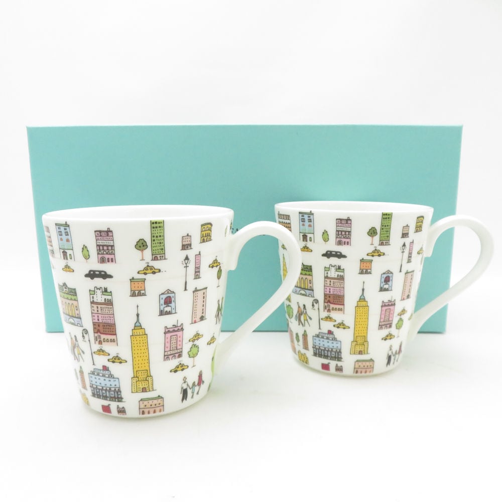 未使用 TIFFANY＆Co. ティファニー 5thアベニュー ニューヨーク マグカップ 2点 ティー コーヒー NY テーブルウェア SU13423F2 【中古】