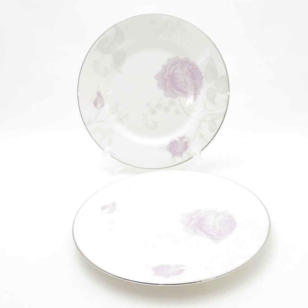 美品 WEDGWOOD ウェッジウッド パティナ プラチナ 中皿 2枚 ペア 20cmプレート 花 フラワー SC9587X2 【中古】