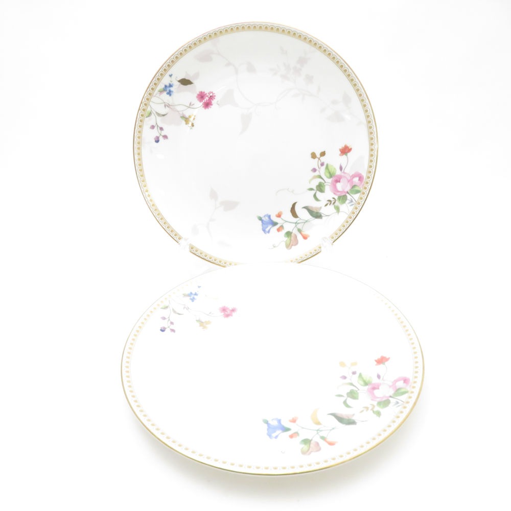 美品 WEDGWOOD ウェッジウッド ローズゴールド 中皿 2枚 ペア 20cmプレート 薔薇 バラ 花 SC9588X2 【中古】