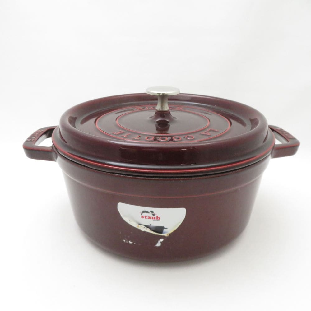 美品 STAUB ストウブ ピコココットラウンド 両手鍋 鋳物ホーロー 24cm グレナディン 赤 料理 調理 キッチン SU13409Z 【中古】