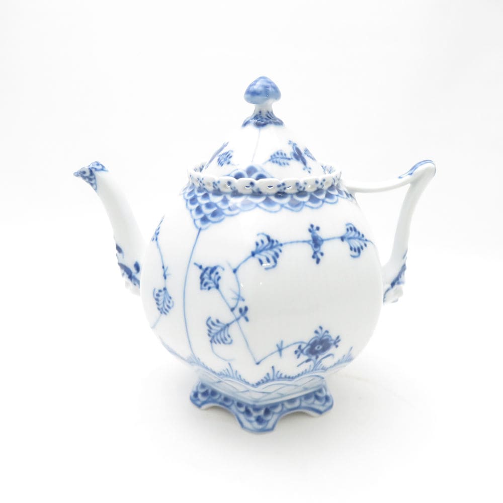 未使用 ROYAL COPENHAGEN ロイヤルコペンハーゲン ブルーフルーテッド フルレース ティーポット 顔付き 紅茶 北欧 SO3728C1 【中古】