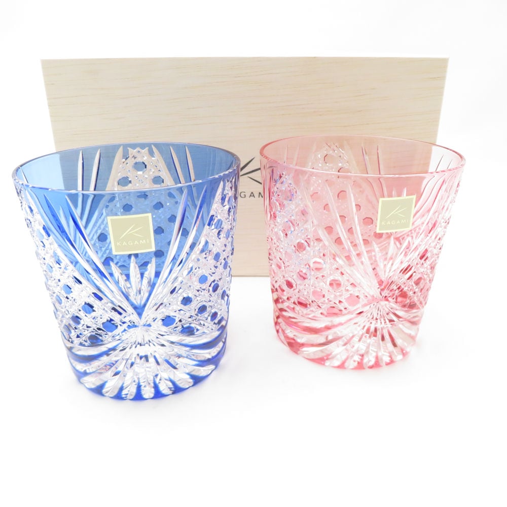 未使用 KAGAMI カガミクリスタル 襷 江戸切子 ロックグラス 2点 ペア タンブラー SM4820C1 【中古】