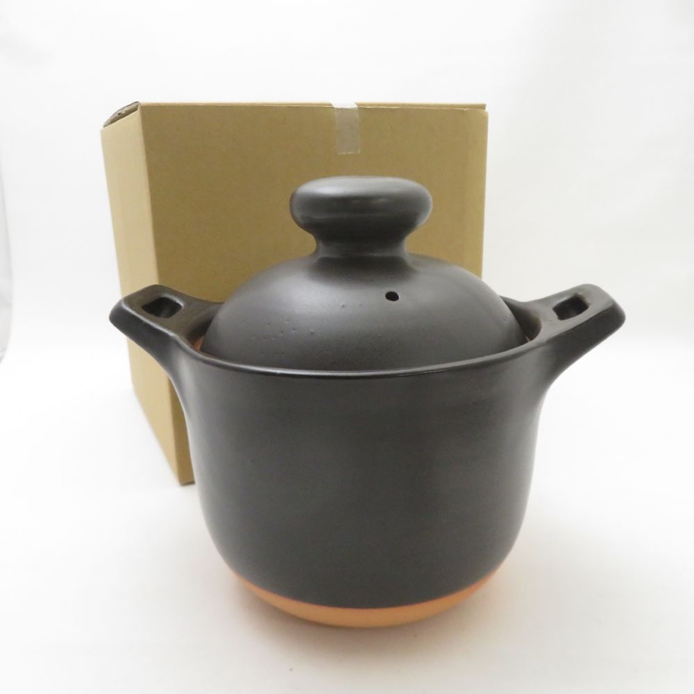美品 笠間焼 土鍋 陶器 2合炊き 飯 ごはん キッチン テーブル 耐熱 SU13414Z 【中古】