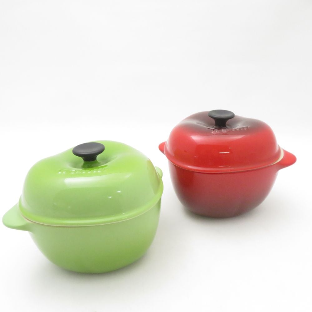 美品 Le Creuset ルクルーゼ アップル ココット 2点 セット レッド グリーン SY13483B1 【中古】