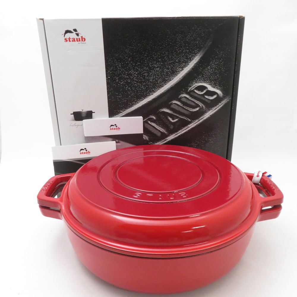 未使用 STAUB ストウブ ジャポネスク sukiyaki＆グリルパン チェリー 26cm 3in1クックウェア 3.3L SO3741Z 【中古】