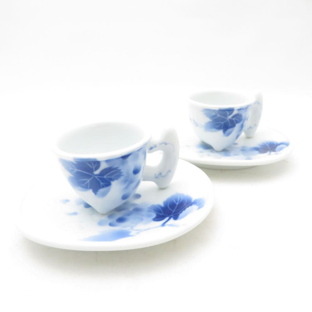 美品 Fukagawa Seiji 深川製磁 ブルーワイナリー デミタスカップ＆ソーサー 2客 ペア モカ エスプレッソ SM4843K1 【中古】