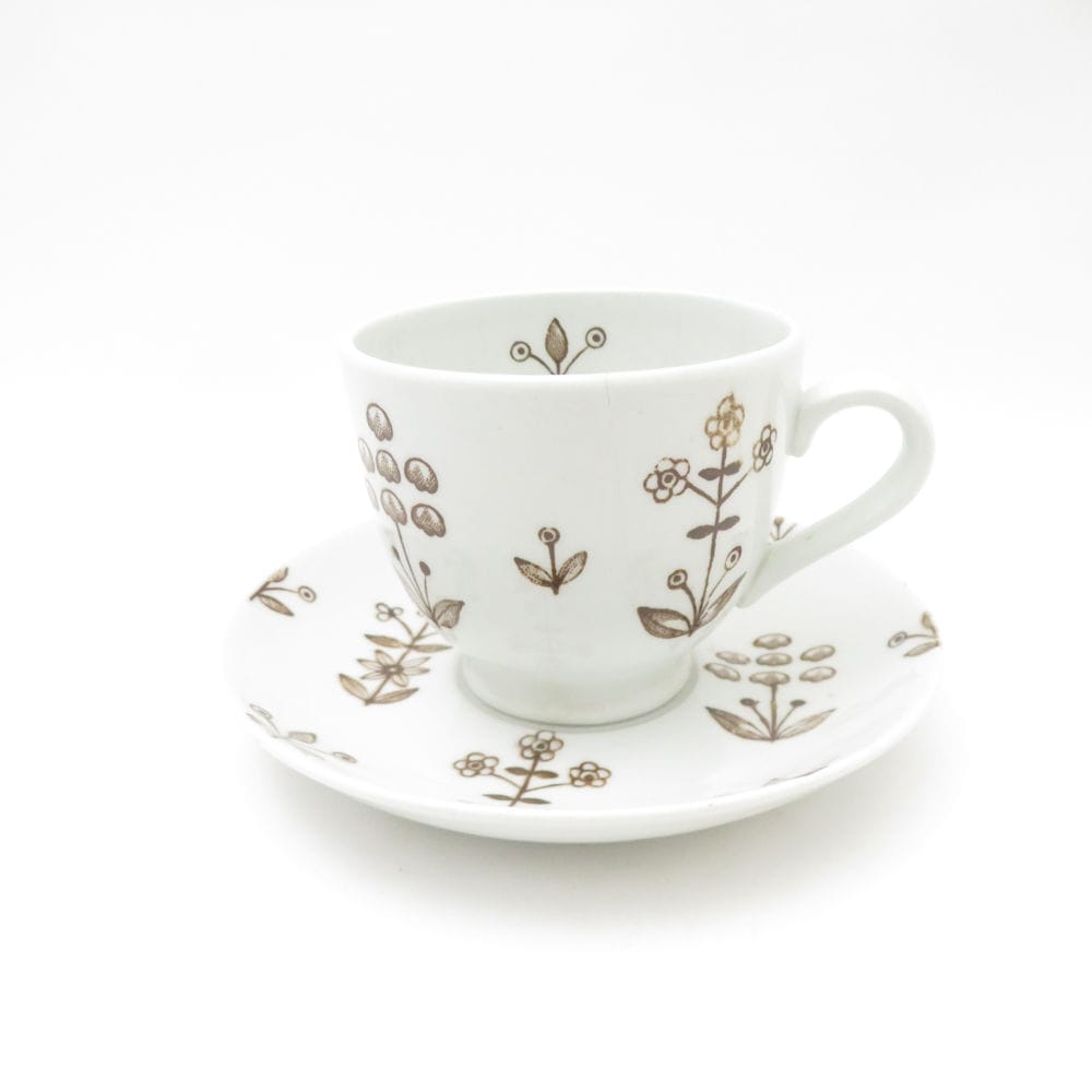 難有 ARABIA アラビア ブラウンタペストリー デミタスカップ＆ソーサー コーヒー 珈琲 旧ロゴ 北欧 フィンランド SU13466H2 【中古】