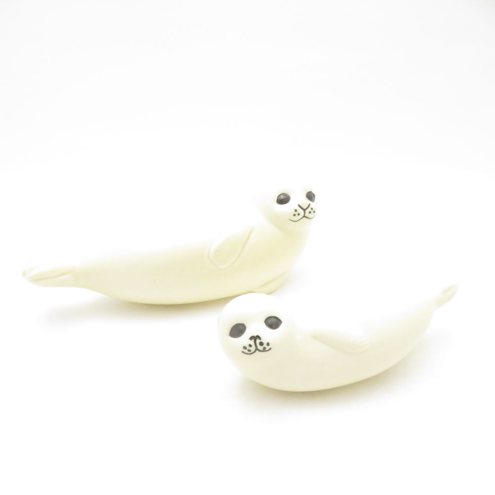 美品 Lisa Larson リサラーソン SEAL アザラシ フィギュリン 2点 SMセット 親子 11cm/16cm 置物 北欧 ヴィ SC9741H2 【中古】