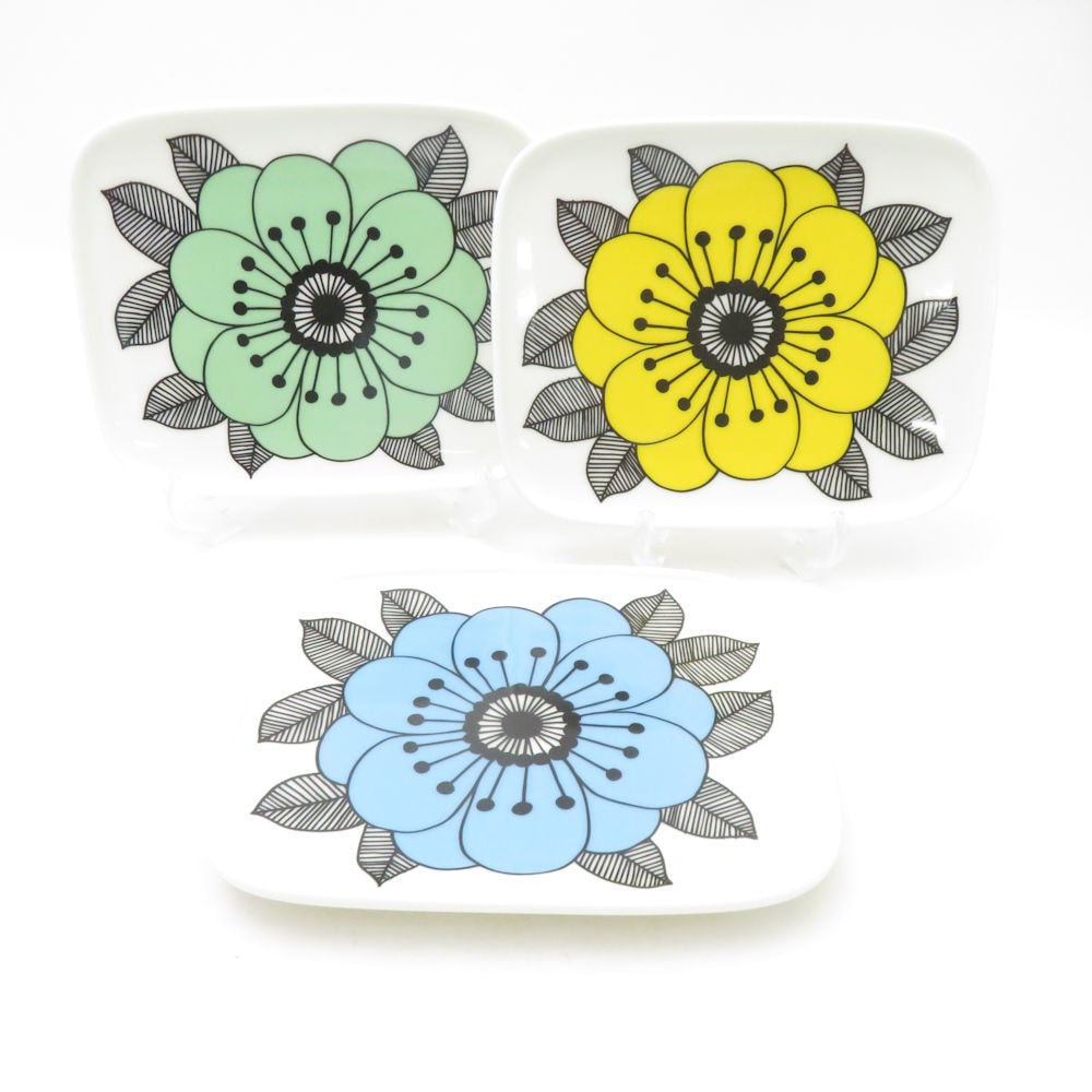 未使用 marimekko マリメッコ KESTIT ケスティト スクエアプレート 3枚 セット 15cm トレイ 角皿 北欧 SC9930A1 【中古】