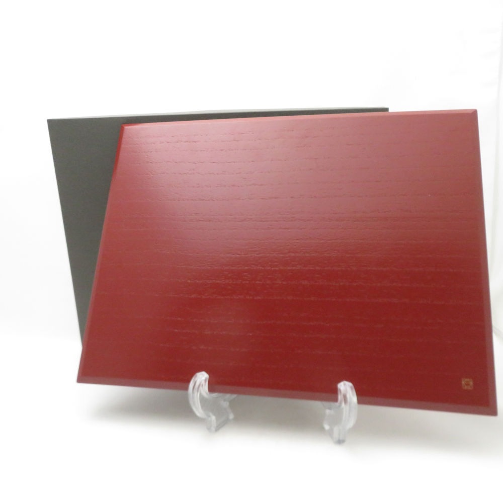 山田平安堂 掻合塗 朱 ランチョンマット 桐目 木製 テーブルマット 漆器 SC9986Q1 【中古】