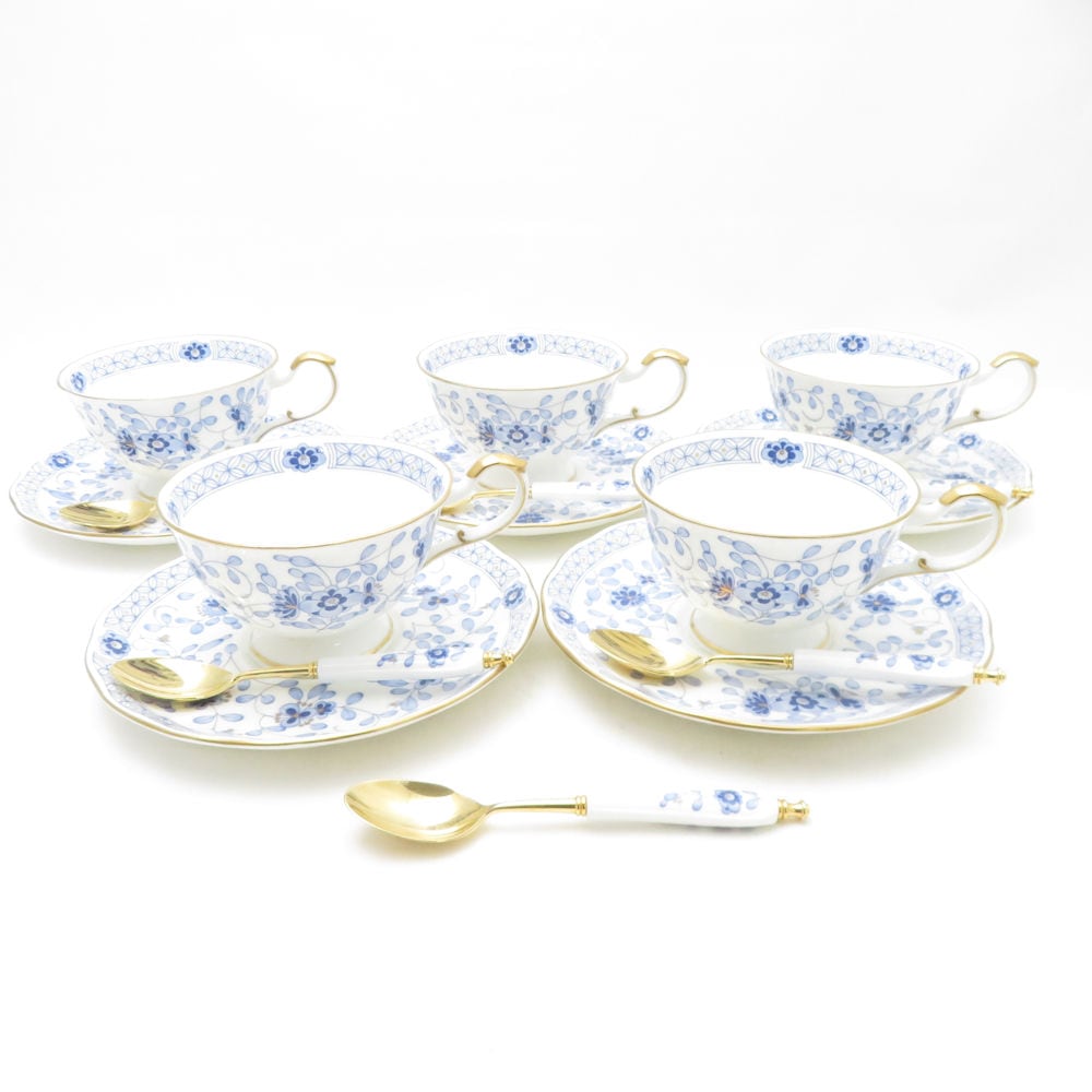 美品 NARUMI ナルミ ミラノ カップ＆ソーサー 5客 セット ティー コーヒー 碗皿 金彩 SU13494Q1 【中古】