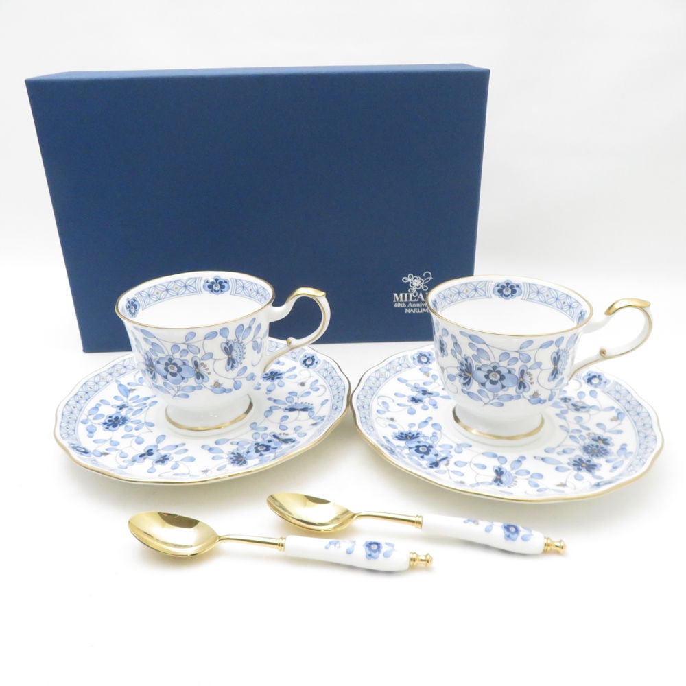 未使用 NARUMI ナルミ ミラノ カップ＆ソーサー スプーン 4点 コーヒーセット ペア SM4869L1 【中古】