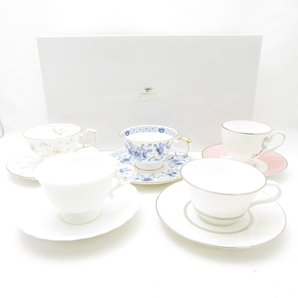 未使用 NARUMI ナルミ ミラノ ビアンカ フェリシータ パステルガーデン シルキーホワイト カップ＆ソーサー 5客 5客アソート セット SM4870K2 【中古】