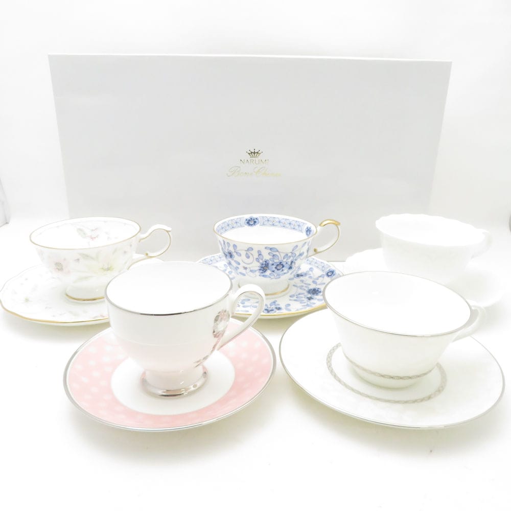 未使用 NARUMI ナルミ ミラノ ビアンカ フェリシータ パステルガーデン シルキーホワイト カップ＆ソーサー 5客 5客アソート セット SM4871K2 【中古】