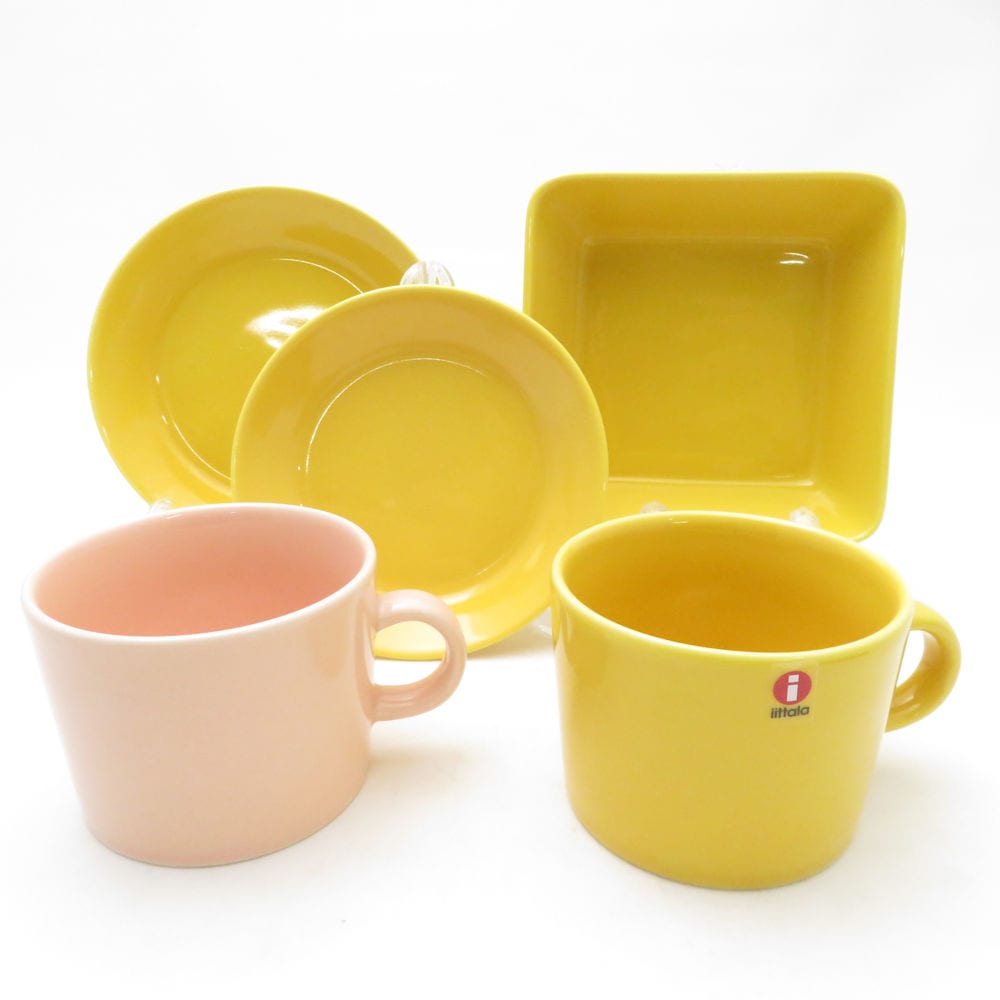 iittala イッタラ ティーマ マグカップ 小皿 スクエアプレート 5点 セット ハニー パウダー 12cm 14cm 北欧 SM4881J2 【中古】