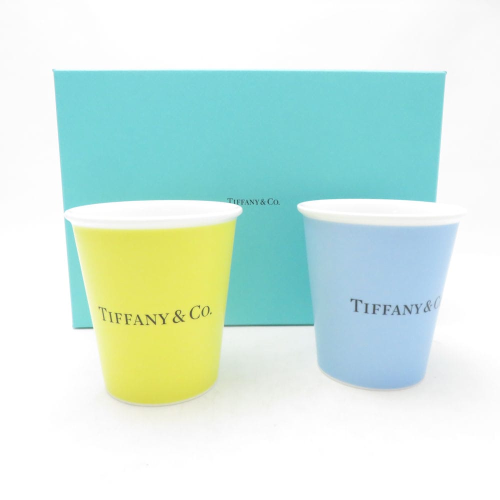 未使用 TIFFANY＆Co. ティファニー エヴリデイオブジェクト サファイアブルー&シトリンイエロー コーヒーカップ 2点 陶器 セット ペーパーカップ SU13490J1 【中古】
