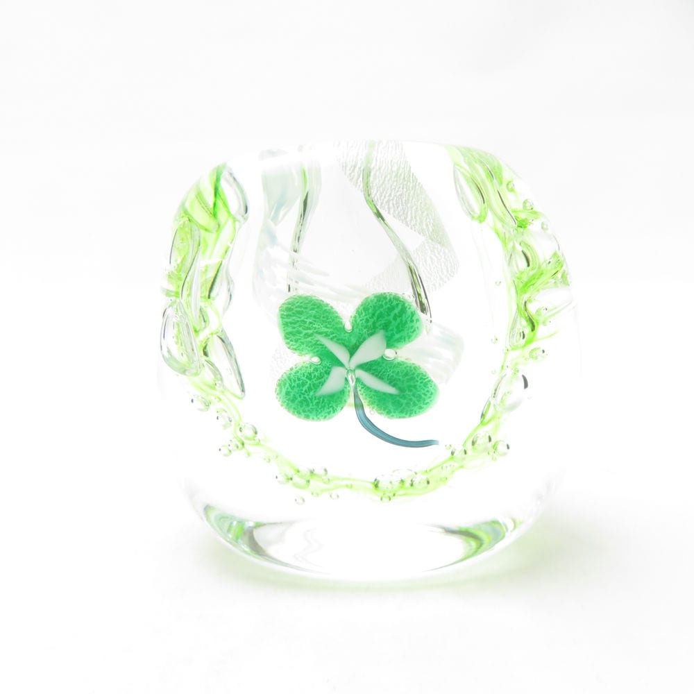 美品 グラスアート黒木 グラスアート黒木 花瓶 クローバー 一輪挿し ガラスアート SD179J1 【中古】