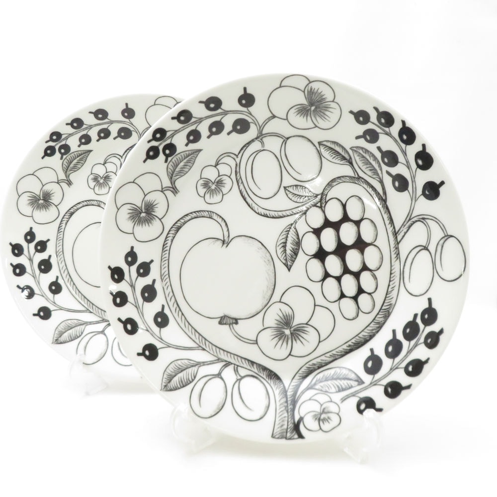 美品 ARABIA アラビア パラティッシ ブラック 大皿 2枚 ペア 26cmプレート ディナー 北欧 SO3708J1 【中古】