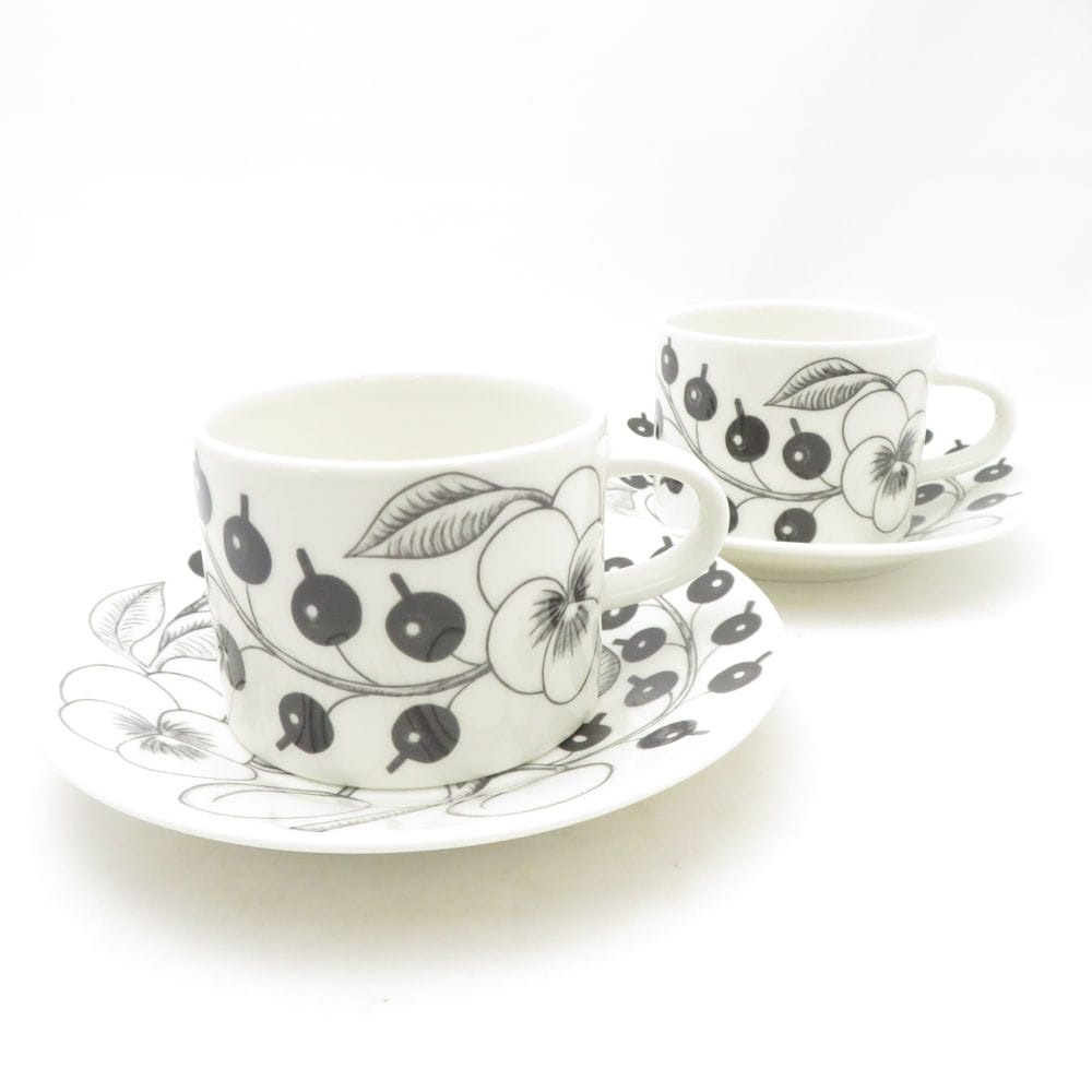 未使用 ARABIA アラビア パラティッシ ブラック ティーカップ＆ソーサー 2客 ペア 紅茶 北欧 SO3713J1 【中古】