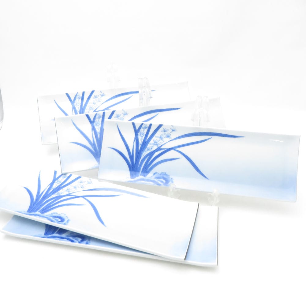 未使用 Fukagawa Seiji 深川製磁 突出皿 5枚 セット 31cmプレート 長方形皿 SM4886K1 【中古】