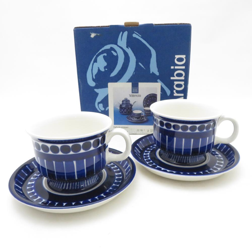 美品 ARABIA アラビア バレンシア コーヒーカップ＆ソーサー 2客 ペア 珈琲 北欧 フィンランド ヴィンテージ SU13437A2 【中古】