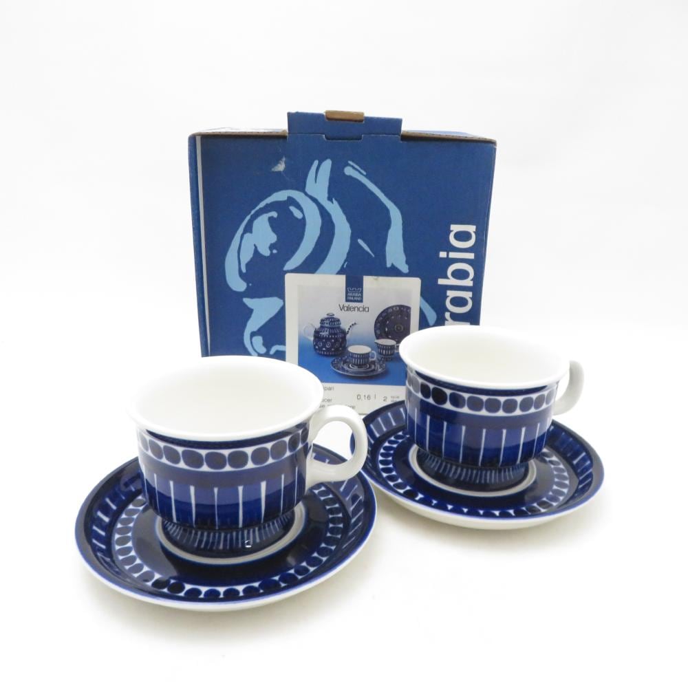 美品 ARABIA アラビア バレンシア コーヒーカップ＆ソーサー 2客 ペア 珈琲 北欧 フィンランド ヴィンテージ SU13438A2 【中古】