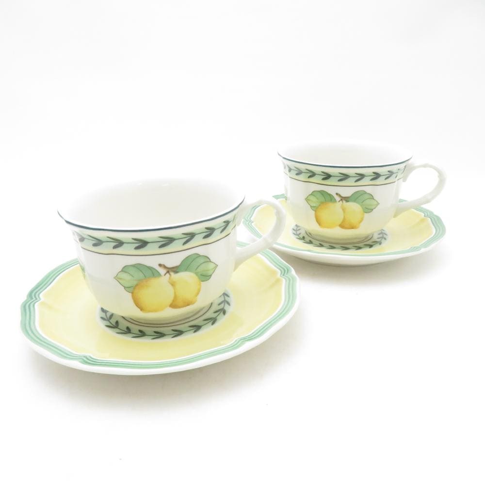 美品 Villeroy&Boch ビレロイ＆ボッホ フレンチガーデン フローレンス ティーカップ＆ソーサー 2客 ペア SU13449A2 【中古】