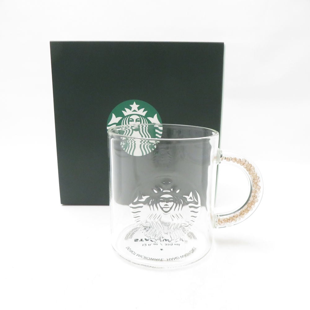 未使用 STARBUCKS スターバックス ビーズハンドル 耐熱グラスマグ ガラス 355ml スタバ ギフトボックス入り SC10047P1 【中古】