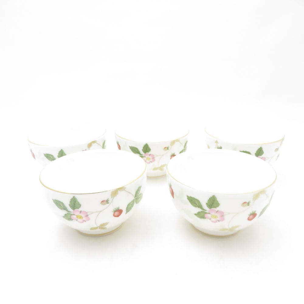 美品 WEDGWOOD ウェッジウッド ワイルドストロベリーパステル 湯呑 5点 セット ジャパニーズティーカップ 湯飲み SU13549V2 【中古】