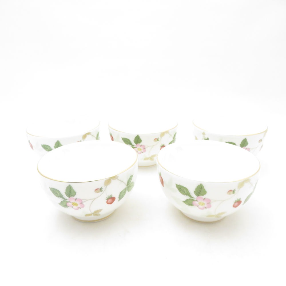 美品 WEDGWOOD ウェッジウッド ワイルドストロベリーパステル 湯呑 5点 セット ジャパニーズティーカップ 湯飲み SU13549V2 【中古】