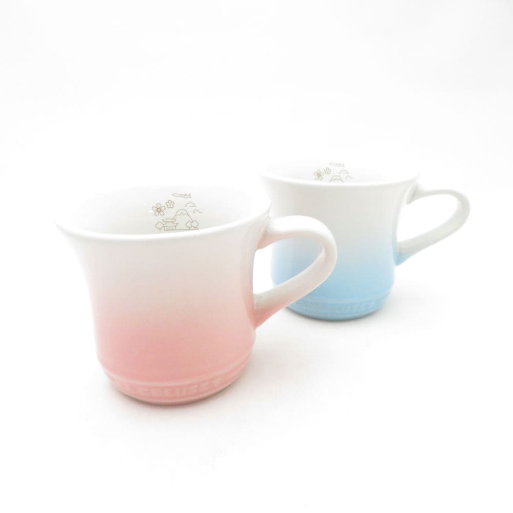 美品 Le Creuset ルクルーゼ 2020年 JALオリジナル マグカップ 2点 ストーンウェア イヤーマグセット 機内限定 ピンク/ブルー SU13559K1 【中古】