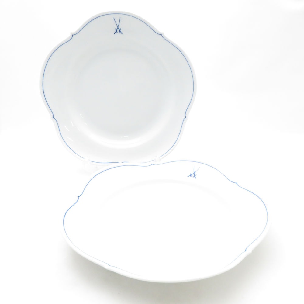 MEISSEN マイセン ホワイトマイセン 大皿 ペア 25cmプレート ディナー 双剣 SM4941K1 【中古】