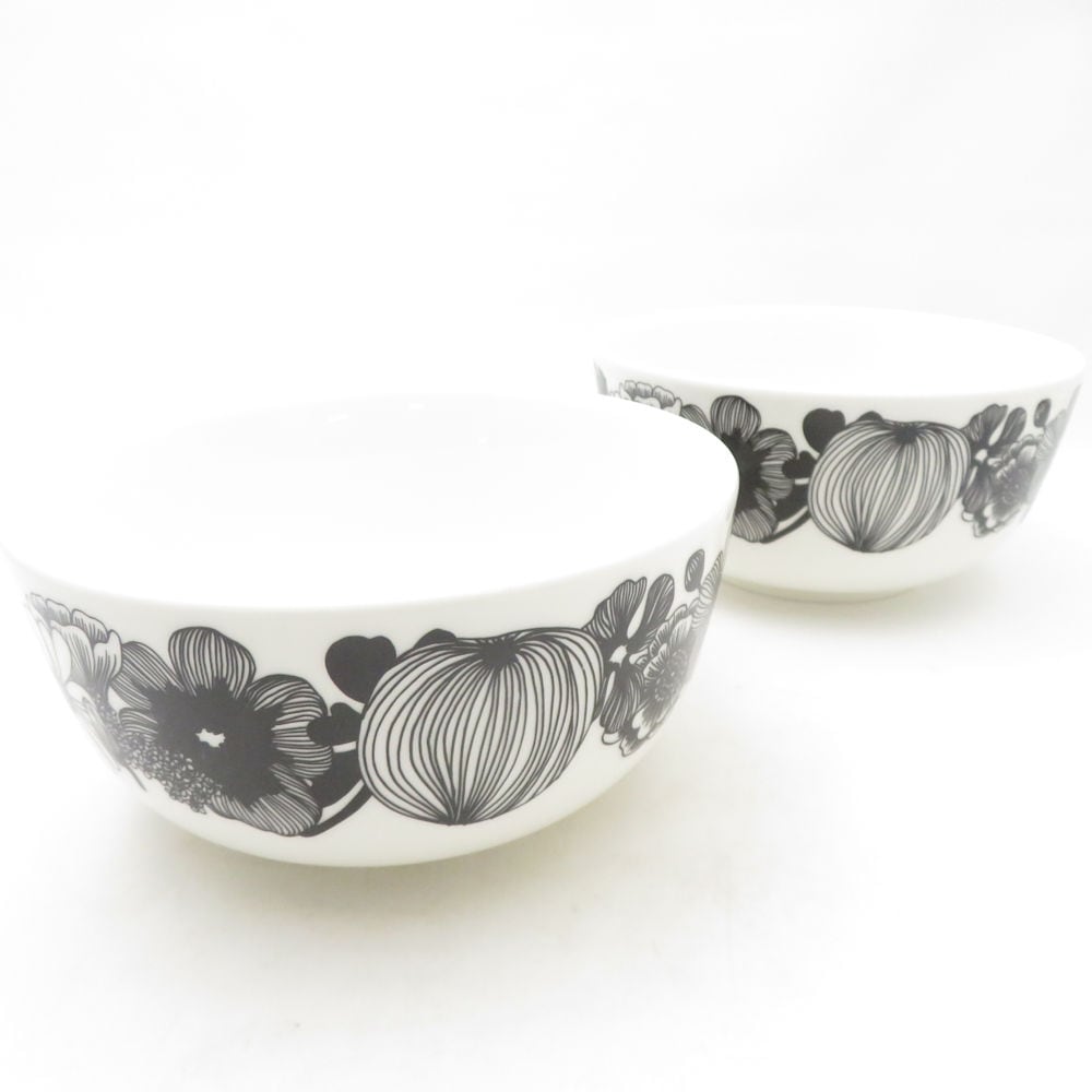 美品 marimekko マリメッコ シイルトラプータルハ ボウル 2枚 ペア 900ml 深皿 白黒 北欧 フィンランド SU13561L1 【中古】