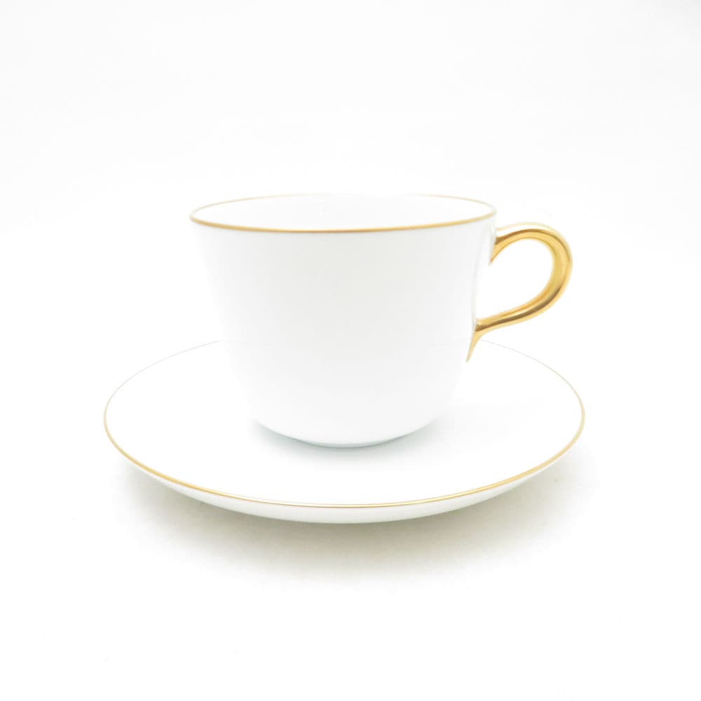 美品 OKURA 大倉陶園 ゴールドライン モーニングカップ＆ソーサー 碗皿 ティー コーヒー 白 金 SU13766Q1 【中古】