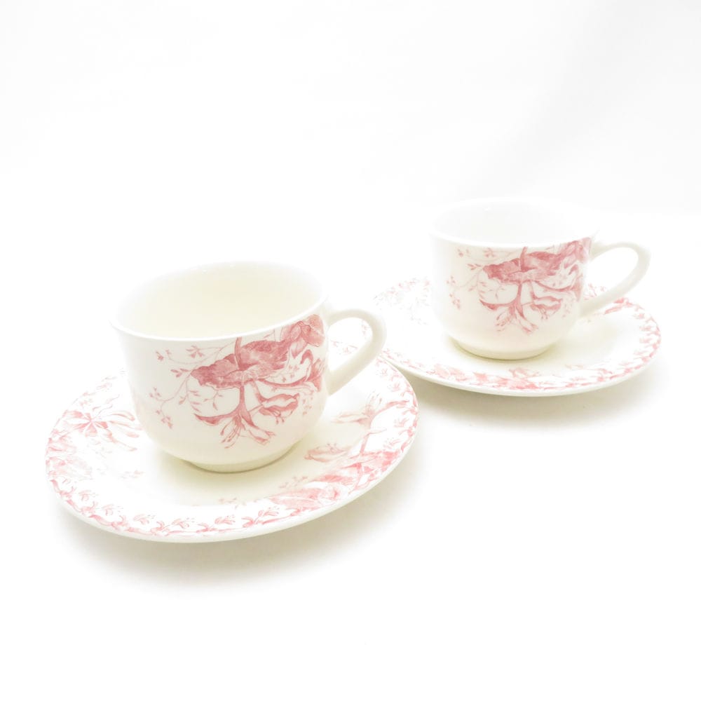 美品 Gien ジアン Chevrefeuille スイカズラ ティーカップ＆ソーサー 2客 ペア 希少 レア 花柄 フラワー SC9957S2 【中古】