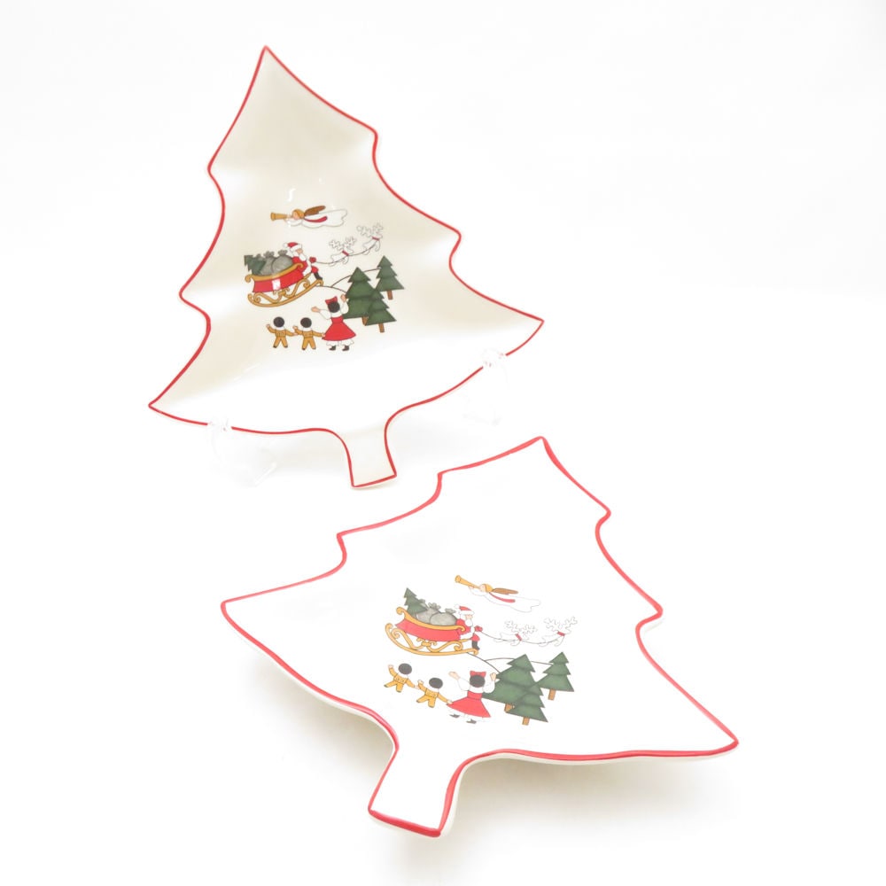 美品 MASONS IRONSTONE メイソンズ クリスマスビレッジ クリスマスツリープレート 2点 ペア インテリア 小物入れ 英国 SC10298X1 【中古】