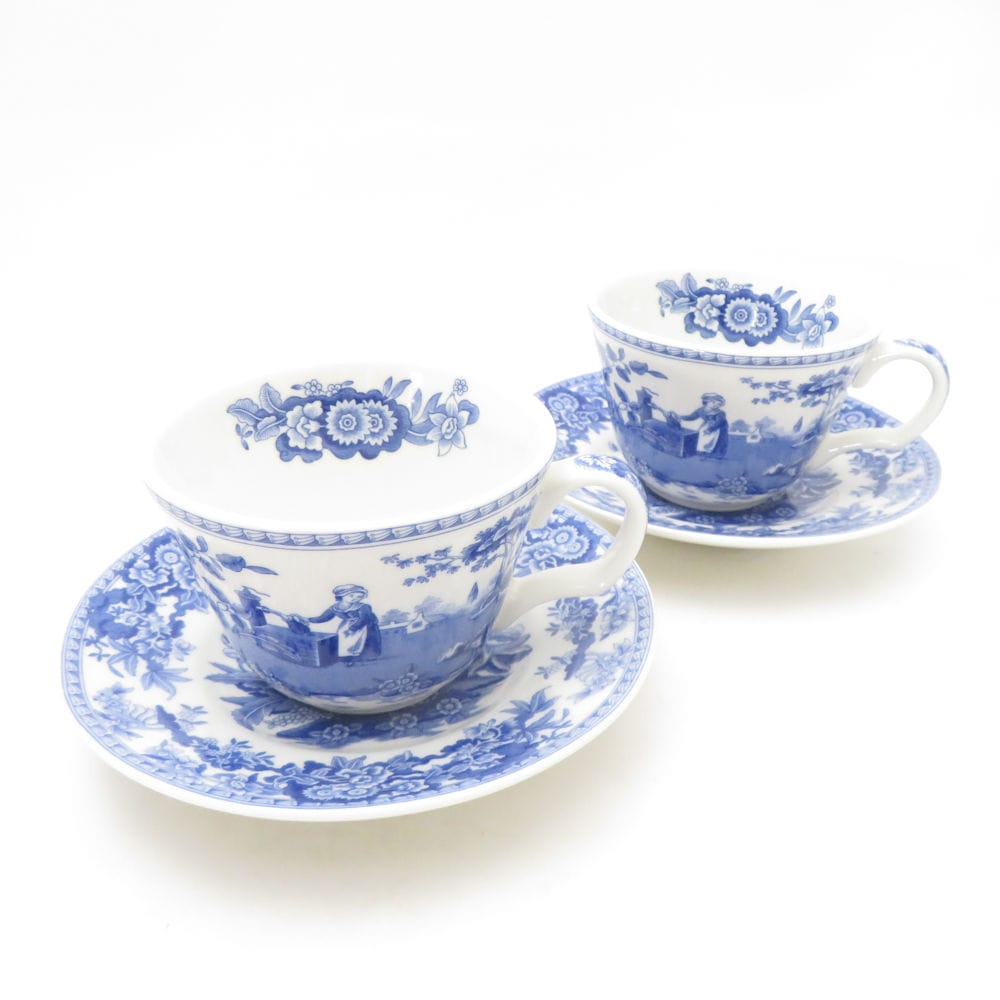 美品 SPODE スポード ブルールームコレクション GIRL AT WELL ガールアットウェル ティーカップ＆ソーサー 2客 ペア ヴィンテージ SC10309X1 【中古】