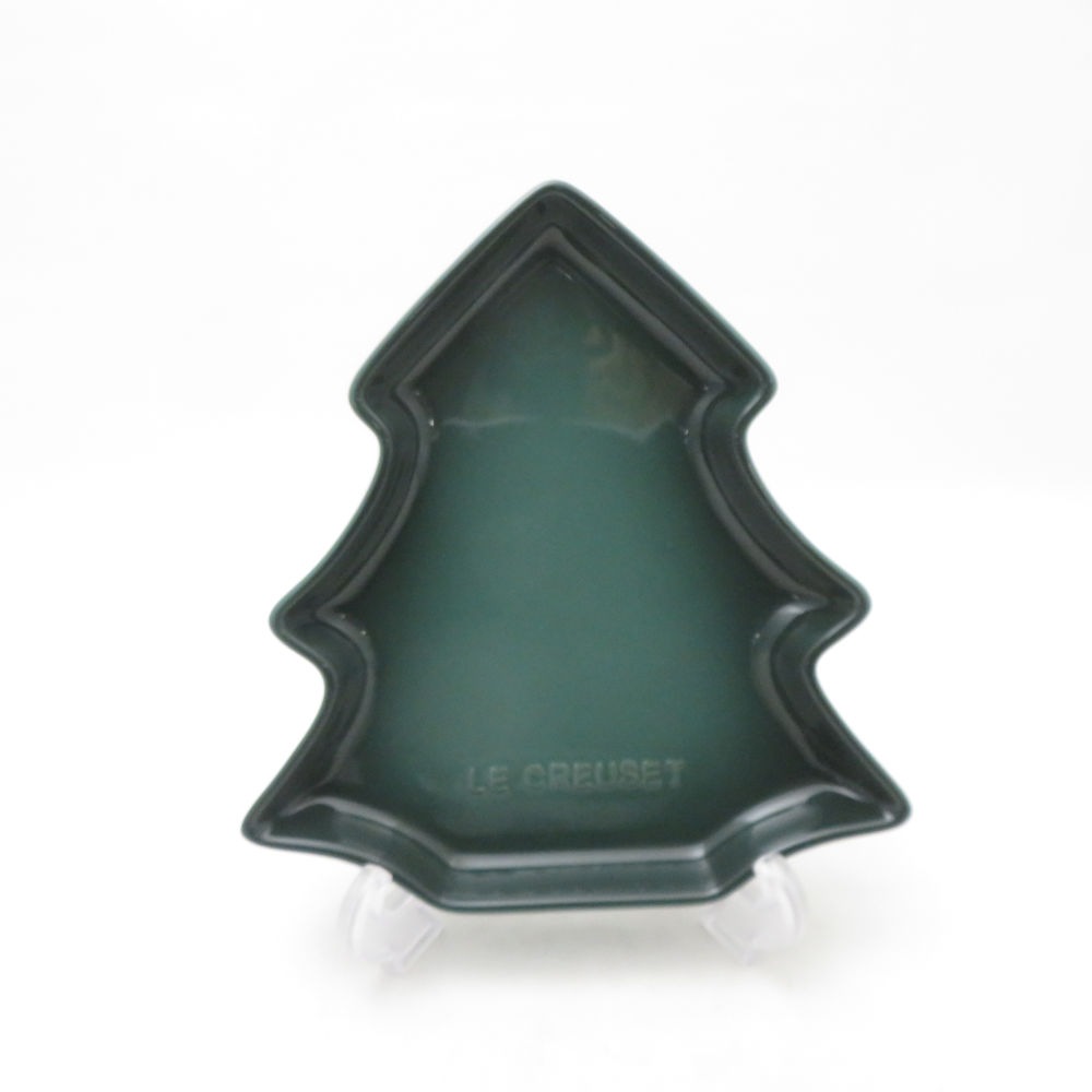 美品 Le Creuset ルクルーゼ デザートプレート ツリー アーティチョーク プレート 18×19cm クリスマスツリー 皿 ディッシュ SC10428B4 【中古】