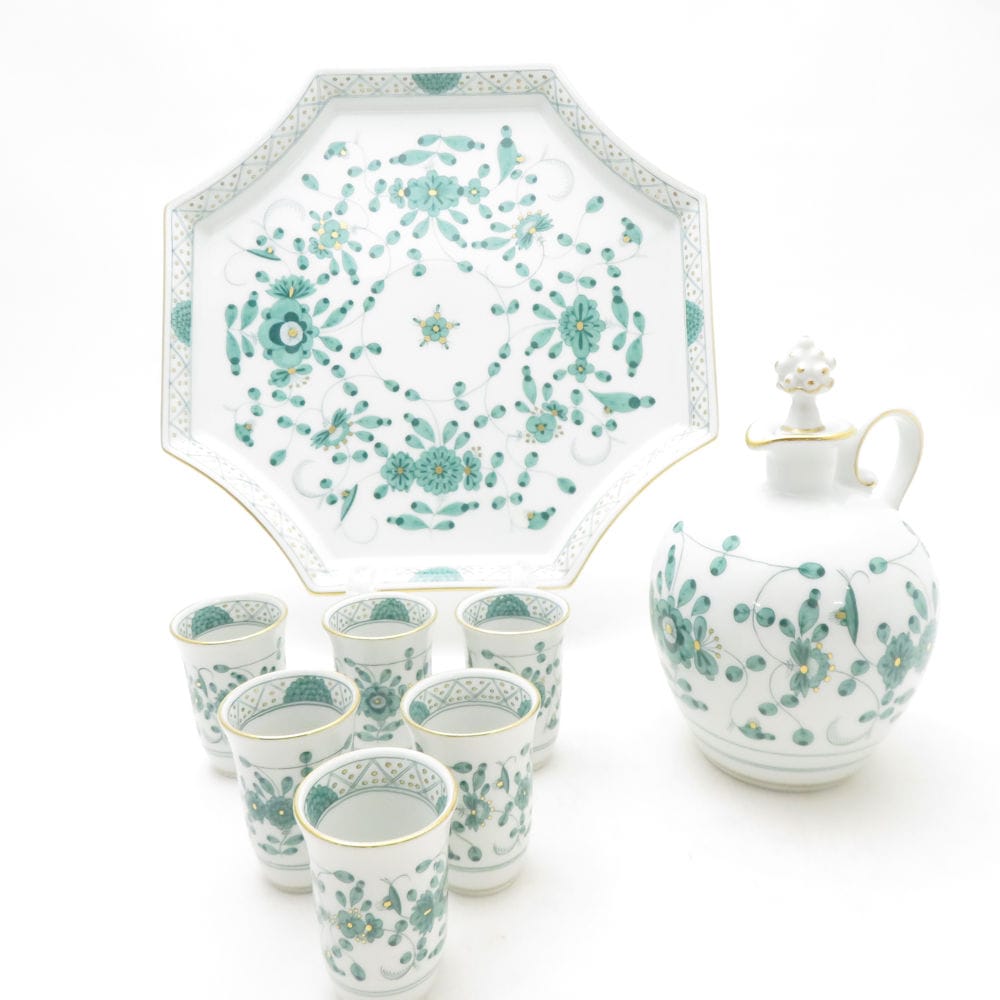 美品 MEISSEN マイセン インドの華 グリーン リキュールセット 1式 8点セット SM5012V2 【中古】